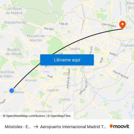 Móstoles - El Soto to Aeropuerto Internacional Madrid T1 (Check In) map