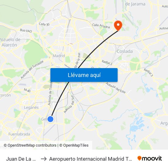 Juan De La Cierva to Aeropuerto Internacional Madrid T1 (Check In) map