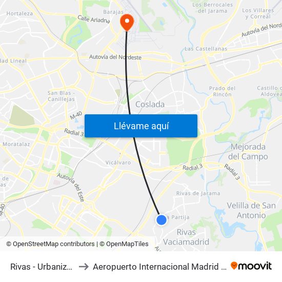 Rivas - Urbanizaciones to Aeropuerto Internacional Madrid T1 (Check In) map