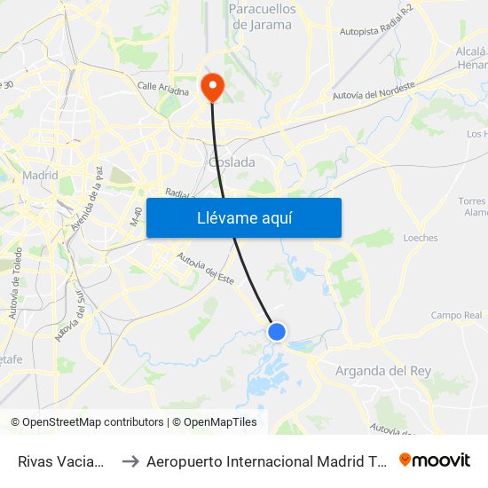 Rivas Vaciamadrid to Aeropuerto Internacional Madrid T1 (Check In) map