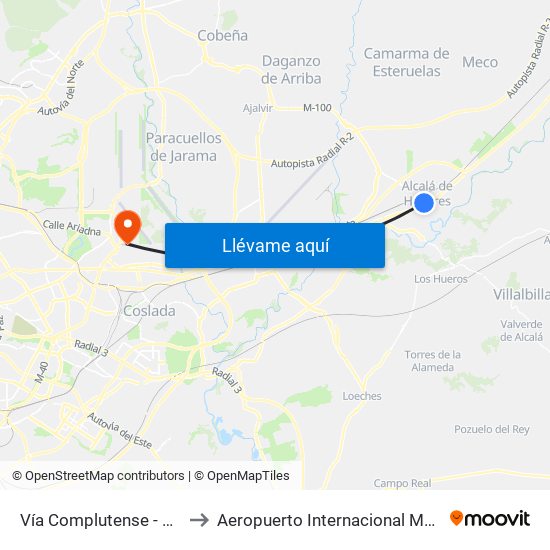 Vía Complutense - Pintor Picasso to Aeropuerto Internacional Madrid T1 (Check In) map