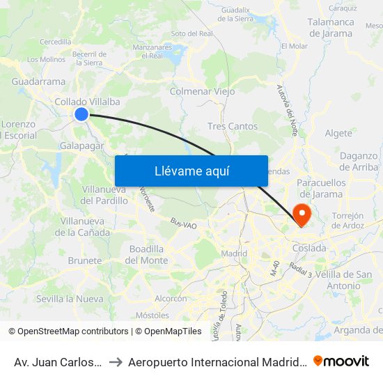 Av. Juan Carlos I - Zoco to Aeropuerto Internacional Madrid T1 (Check In) map