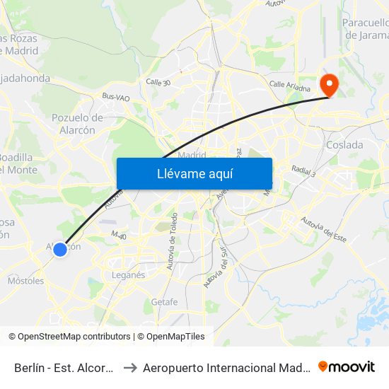 Berlín - Est. Alcorcón Central to Aeropuerto Internacional Madrid T1 (Check In) map