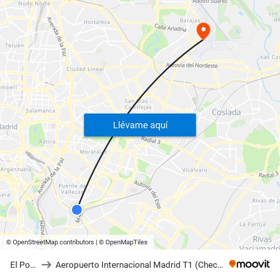 El Pozo to Aeropuerto Internacional Madrid T1 (Check In) map