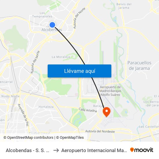 Alcobendas - S. S. De Los Reyes to Aeropuerto Internacional Madrid T1 (Check In) map