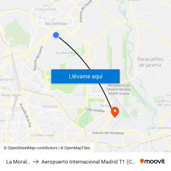 La Moraleja to Aeropuerto Internacional Madrid T1 (Check In) map