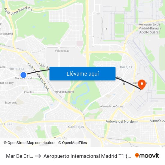 Mar De Cristal to Aeropuerto Internacional Madrid T1 (Check In) map