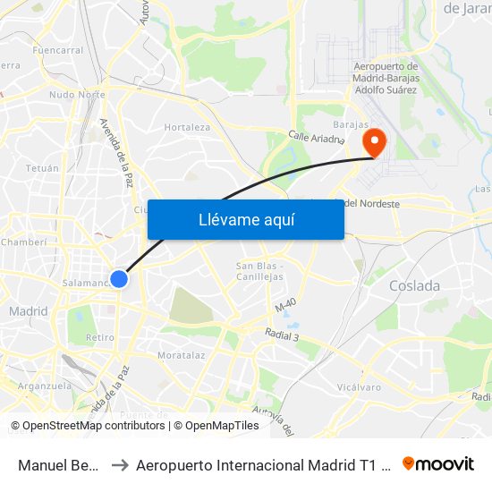 Manuel Becerra to Aeropuerto Internacional Madrid T1 (Check In) map