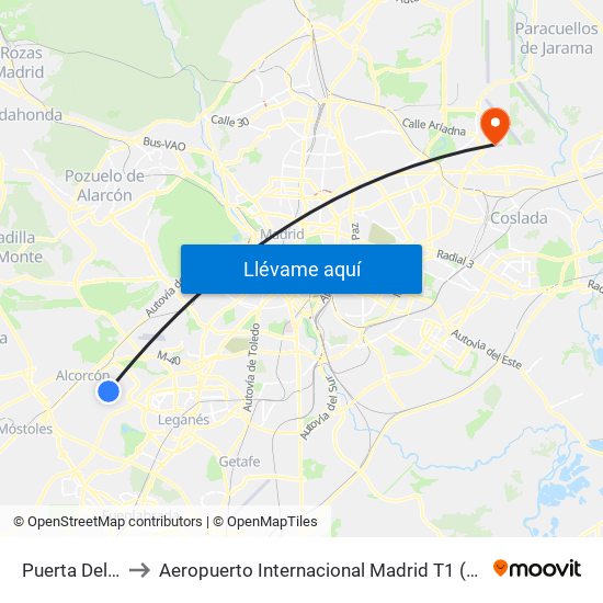 Puerta Del Sur to Aeropuerto Internacional Madrid T1 (Check In) map
