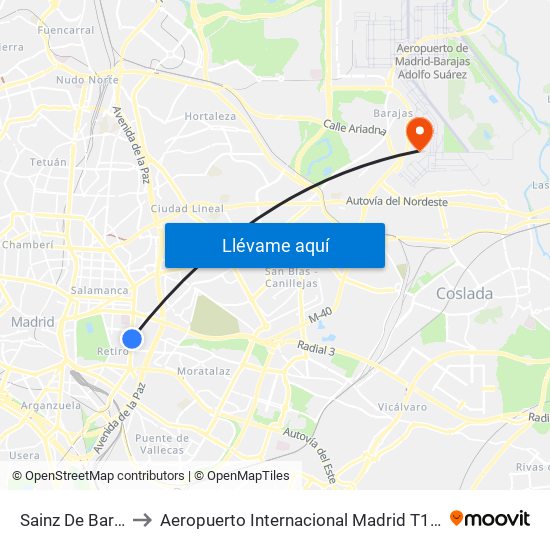 Sainz De Baranda to Aeropuerto Internacional Madrid T1 (Check In) map