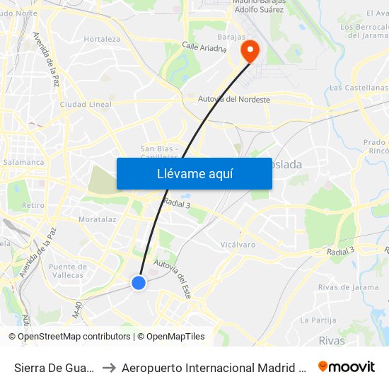 Sierra De Guadalupe to Aeropuerto Internacional Madrid T1 (Check In) map