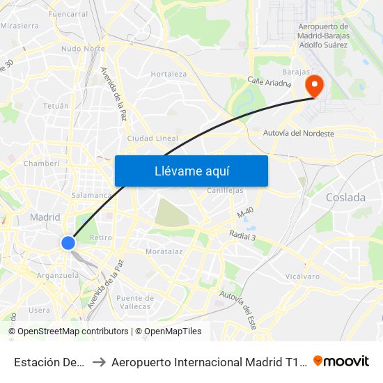 Estación Del Arte to Aeropuerto Internacional Madrid T1 (Check In) map