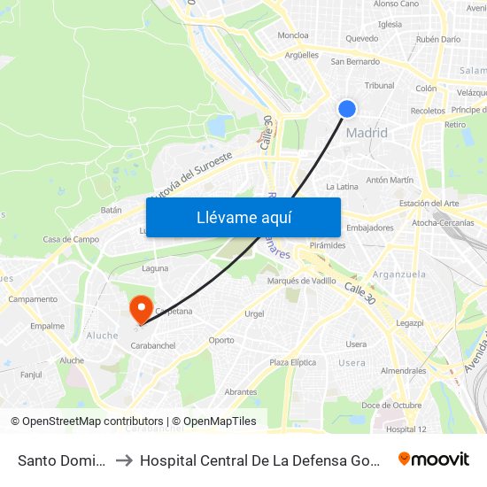 Santo Domingo to Hospital Central De La Defensa Gomez Ulla map