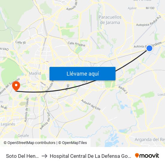 Soto Del Henares to Hospital Central De La Defensa Gomez Ulla map