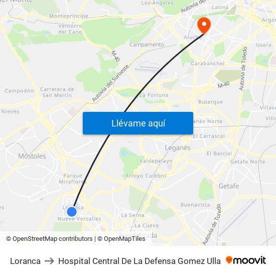 Loranca to Hospital Central De La Defensa Gomez Ulla map