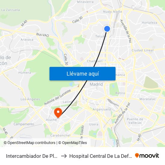 Intercambiador De Plaza De Castilla to Hospital Central De La Defensa Gomez Ulla map