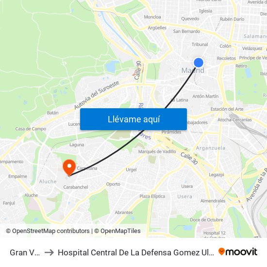 Gran Vía to Hospital Central De La Defensa Gomez Ulla map