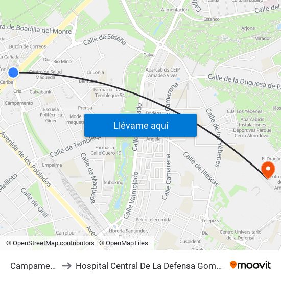 Campamento to Hospital Central De La Defensa Gomez Ulla map