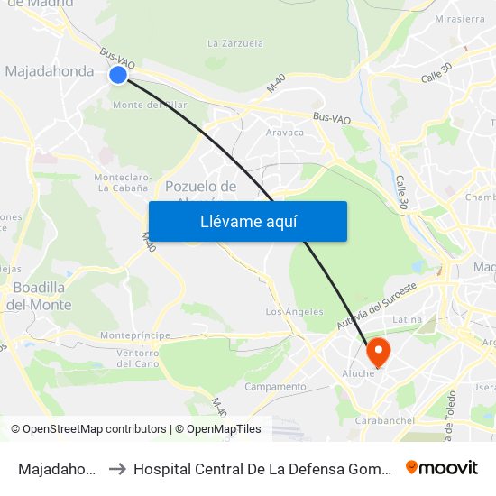 Majadahonda to Hospital Central De La Defensa Gomez Ulla map