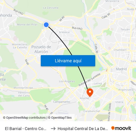 El Barrial - Centro Comercial Pozuelo to Hospital Central De La Defensa Gomez Ulla map