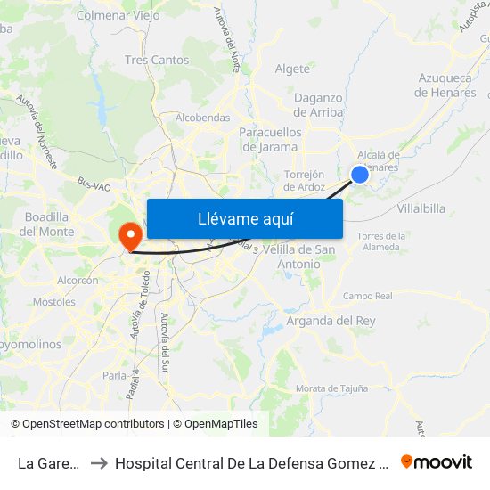 La Garena to Hospital Central De La Defensa Gomez Ulla map