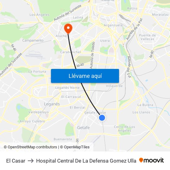 El Casar to Hospital Central De La Defensa Gomez Ulla map