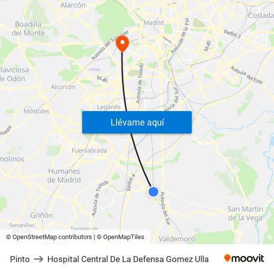 Pinto to Hospital Central De La Defensa Gomez Ulla map