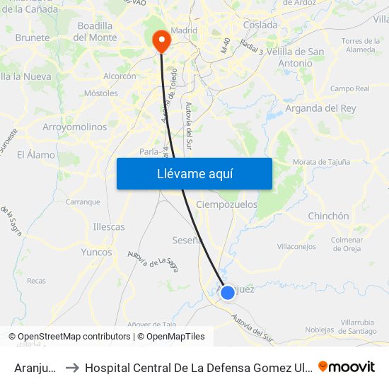Aranjuez to Hospital Central De La Defensa Gomez Ulla map