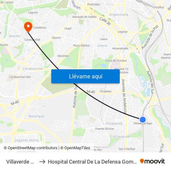 Villaverde Bajo to Hospital Central De La Defensa Gomez Ulla map