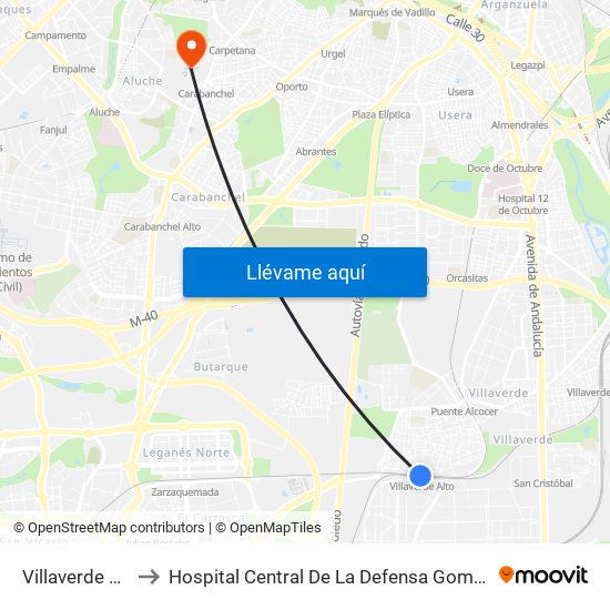 Villaverde Alto to Hospital Central De La Defensa Gomez Ulla map