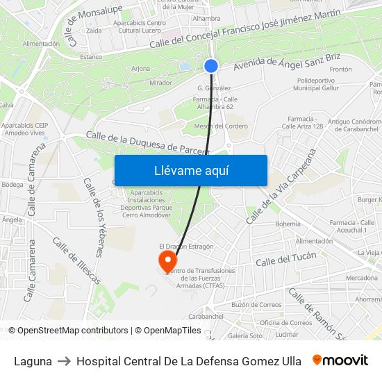 Laguna to Hospital Central De La Defensa Gomez Ulla map
