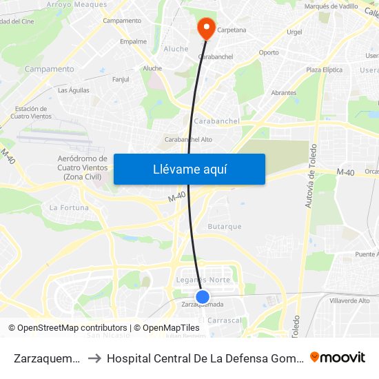 Zarzaquemada to Hospital Central De La Defensa Gomez Ulla map