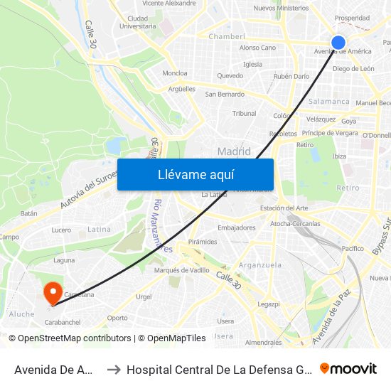 Avenida De América to Hospital Central De La Defensa Gomez Ulla map