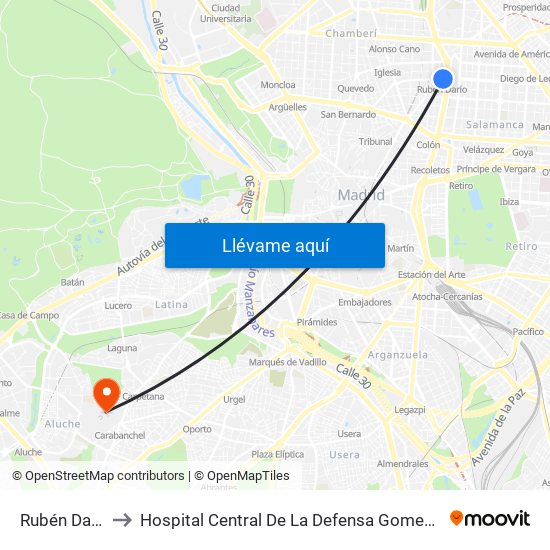 Rubén Darío to Hospital Central De La Defensa Gomez Ulla map