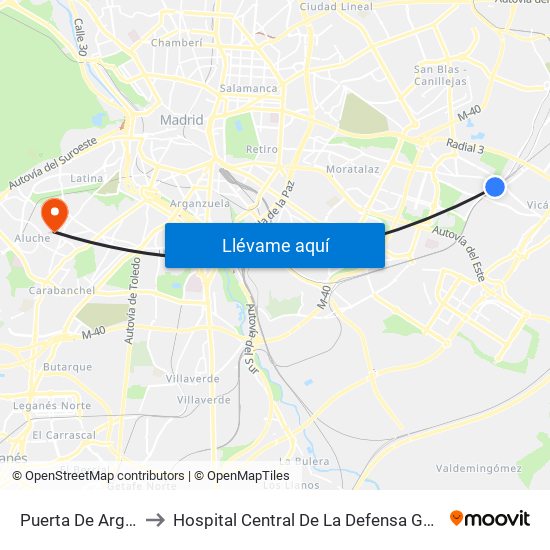 Puerta De Arganda to Hospital Central De La Defensa Gomez Ulla map