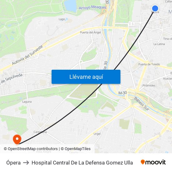 Ópera to Hospital Central De La Defensa Gomez Ulla map