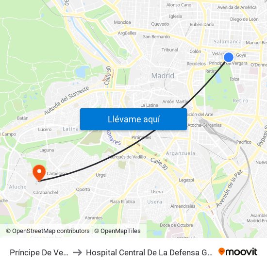 Príncipe De Vergara to Hospital Central De La Defensa Gomez Ulla map