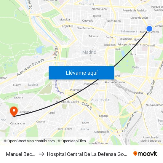 Manuel Becerra to Hospital Central De La Defensa Gomez Ulla map