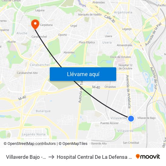 Villaverde Bajo - Cruce to Hospital Central De La Defensa Gomez Ulla map