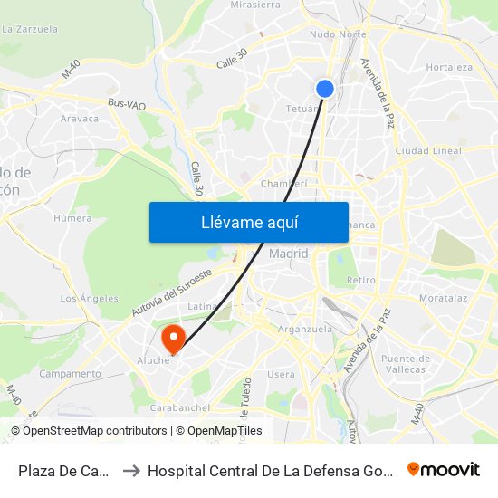 Plaza De Castilla to Hospital Central De La Defensa Gomez Ulla map