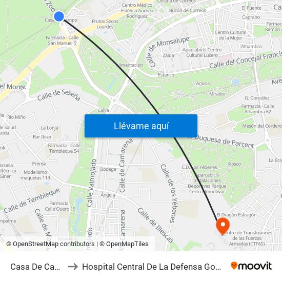 Casa De Campo to Hospital Central De La Defensa Gomez Ulla map