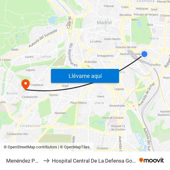 Menéndez Pelayo to Hospital Central De La Defensa Gomez Ulla map
