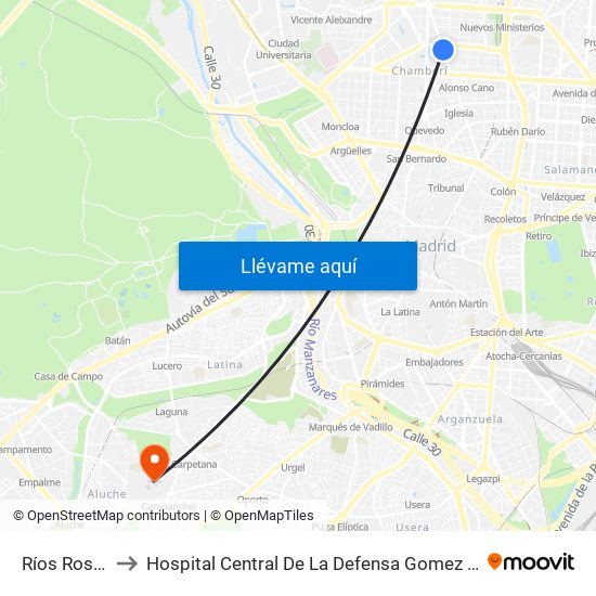 Ríos Rosas to Hospital Central De La Defensa Gomez Ulla map