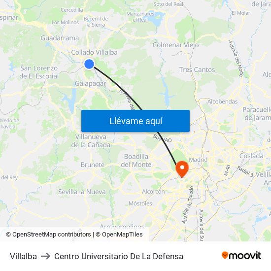 Villalba to Centro Universitario De La Defensa map