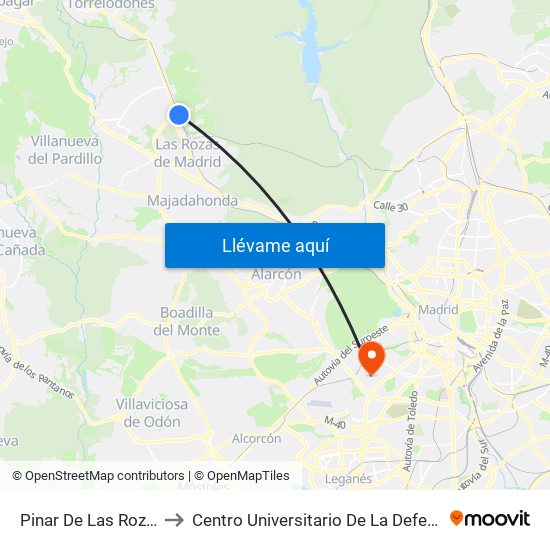 Pinar De Las Rozas to Centro Universitario De La Defensa map