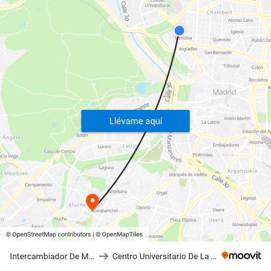 Intercambiador De Moncloa to Centro Universitario De La Defensa map