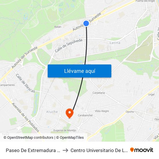 Paseo De Extremadura - El Greco to Centro Universitario De La Defensa map