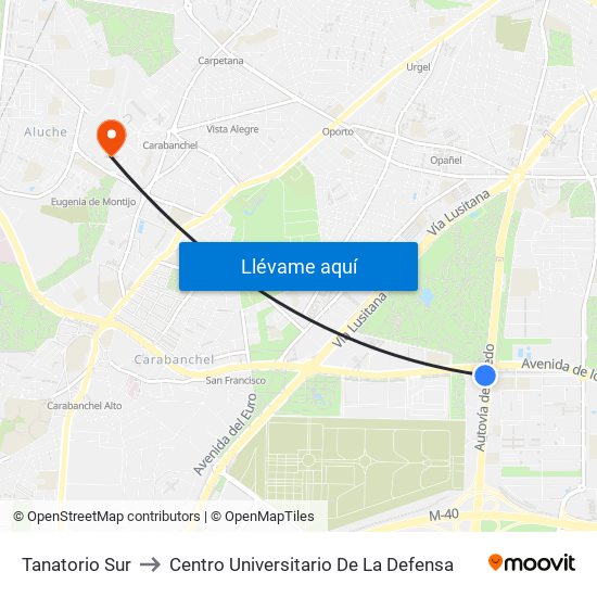 Tanatorio Sur to Centro Universitario De La Defensa map