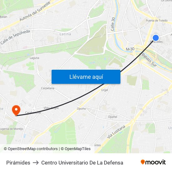 Pirámides to Centro Universitario De La Defensa map