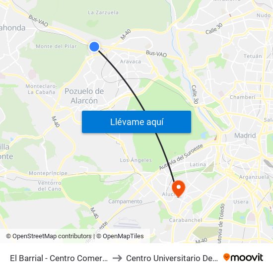 El Barrial - Centro Comercial Pozuelo to Centro Universitario De La Defensa map